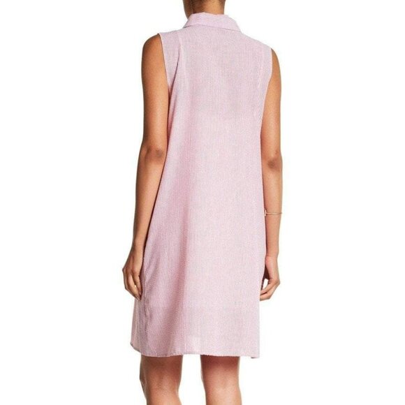 Nina Leonard Sleeveless Red & White Striped Dress Shirt with Pockets Size 10 - Picture 3 of 7